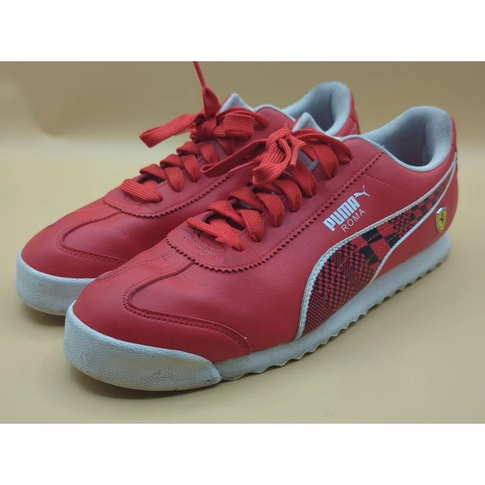 Puma Roma Scuderia Ferrari Shoes Men's Size 11.5 Rosa Corsa Checkered Red/Black